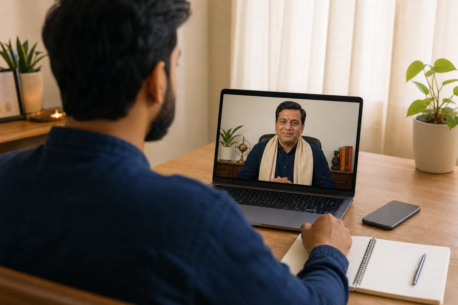 A private one-to-one astrology consultation taking place over a laptop video call