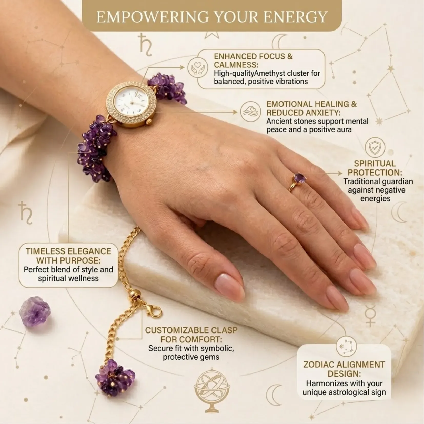 Amenthyst Chips Watch Bracelet - View 3