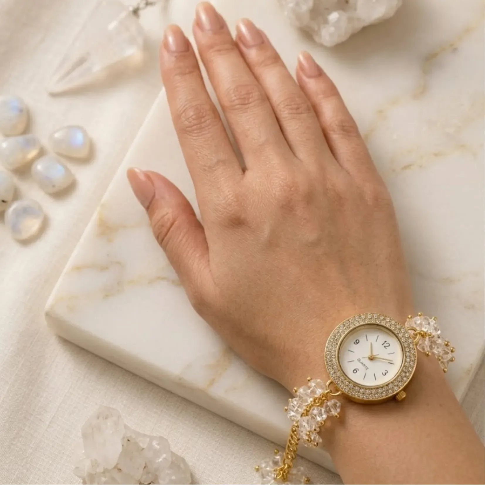 Clear Quartz Chips Watch Bracelet - View 2