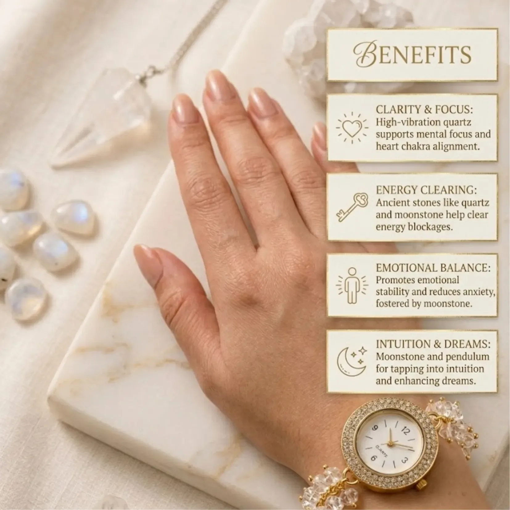 Clear Quartz Chips Watch Bracelet - View 3