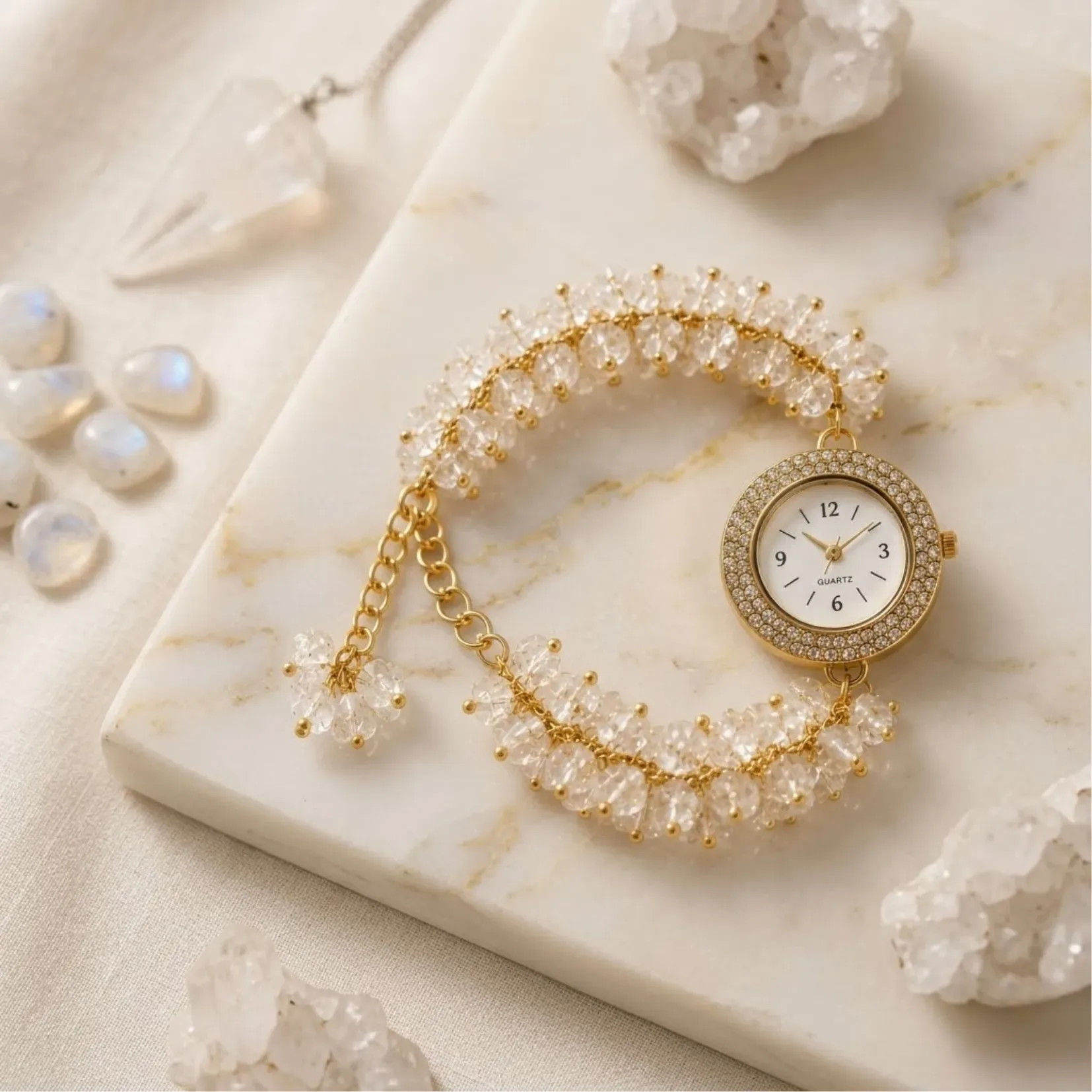 Clear Quartz Chips Watch Bracelet - View 1