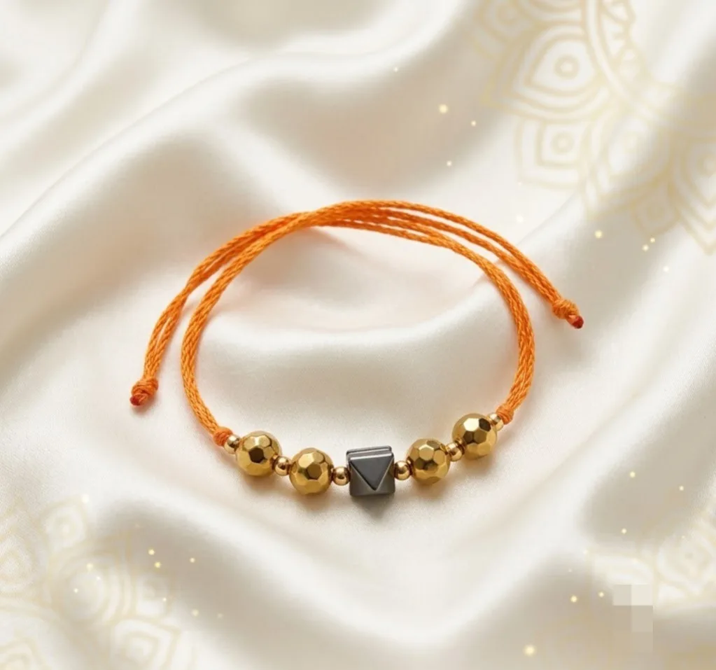 Golden Pyrite Studded Rakhi - View 1