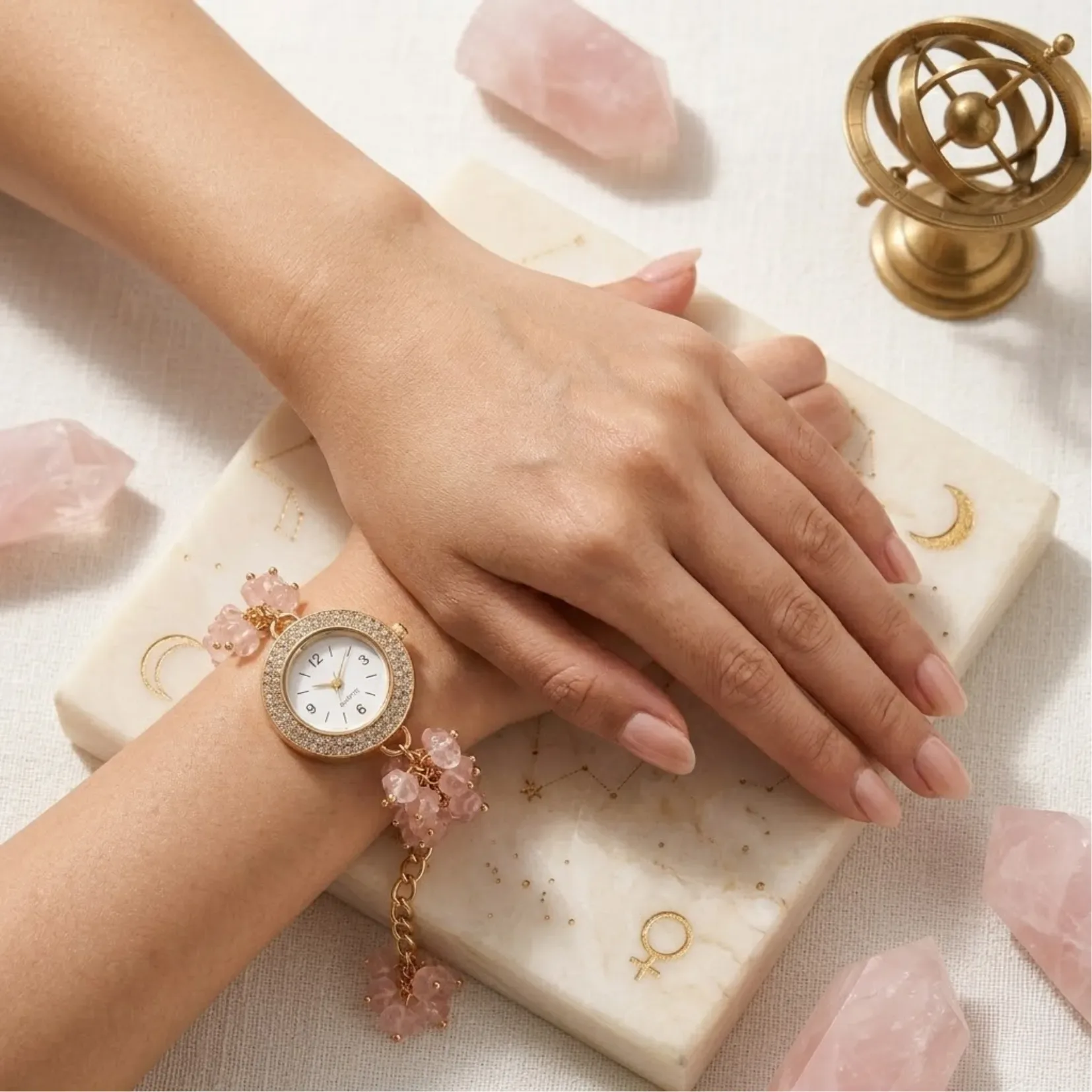 Rose Quartz Chips Watch Bracelet - View 2