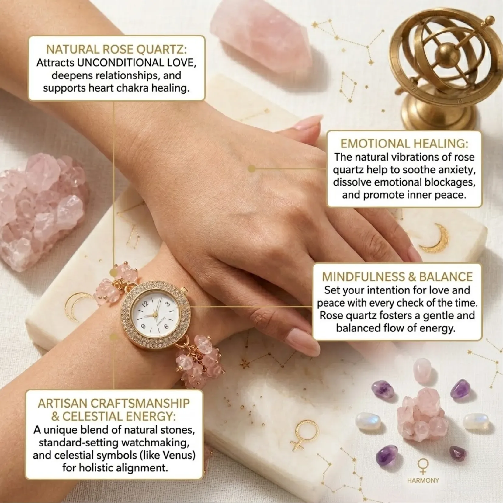 Rose Quartz Chips Watch Bracelet - View 3