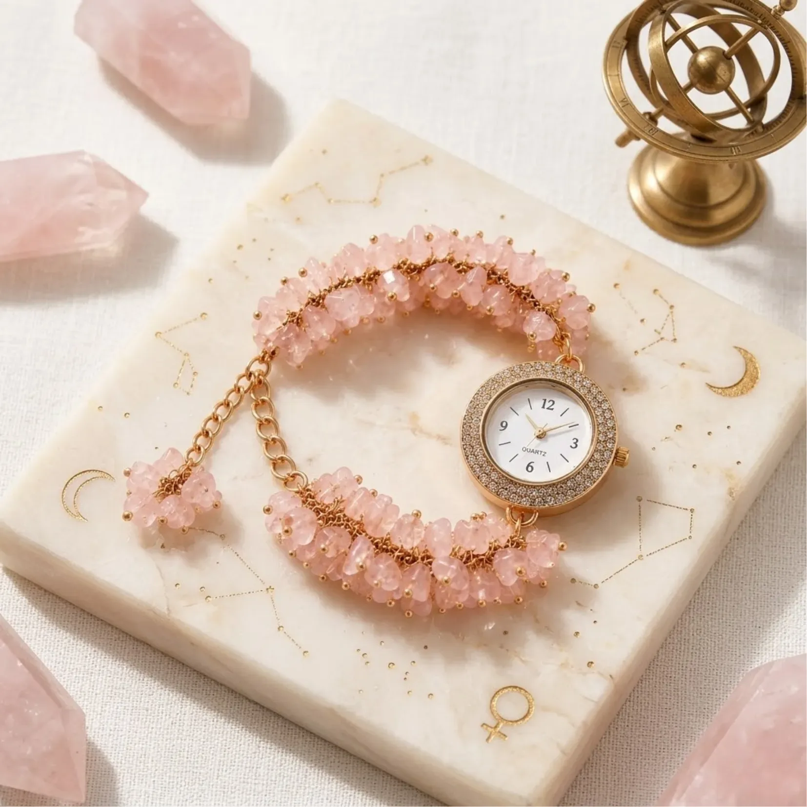 Rose Quartz Chips Watch Bracelet - View 1